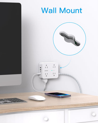 Surge Protector Power Strip - HANYCONY 8 Outlets 4 USB (2 USB C) Charging Ports- Multi Plug Outlet Extender, 5Ft
