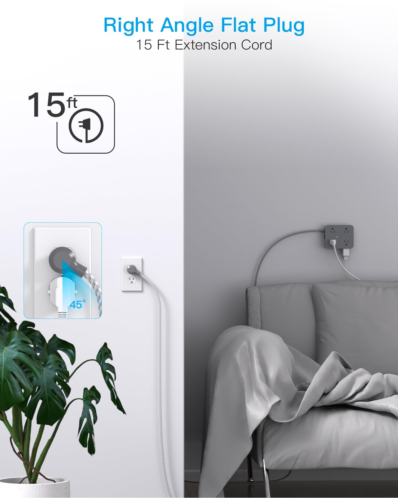 Surge Protector Power Strip - HANYCONY 8 Outlets 4 USB (2 USB C) Charging Ports- Multi Plug Outlet Extender, 5Ft