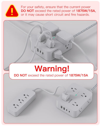 Surge Protector Power Strip - HANYCONY 8 Outlets 4 USB (2 USB C) Charging Ports- Multi Plug Outlet Extender, 5Ft