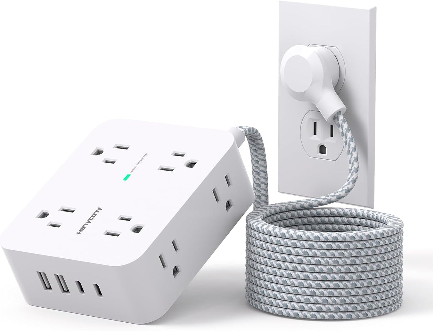 Surge Protector Power Strip - HANYCONY 8 Outlets 4 USB (2 USB C) Charging Ports- Multi Plug Outlet Extender, 5Ft