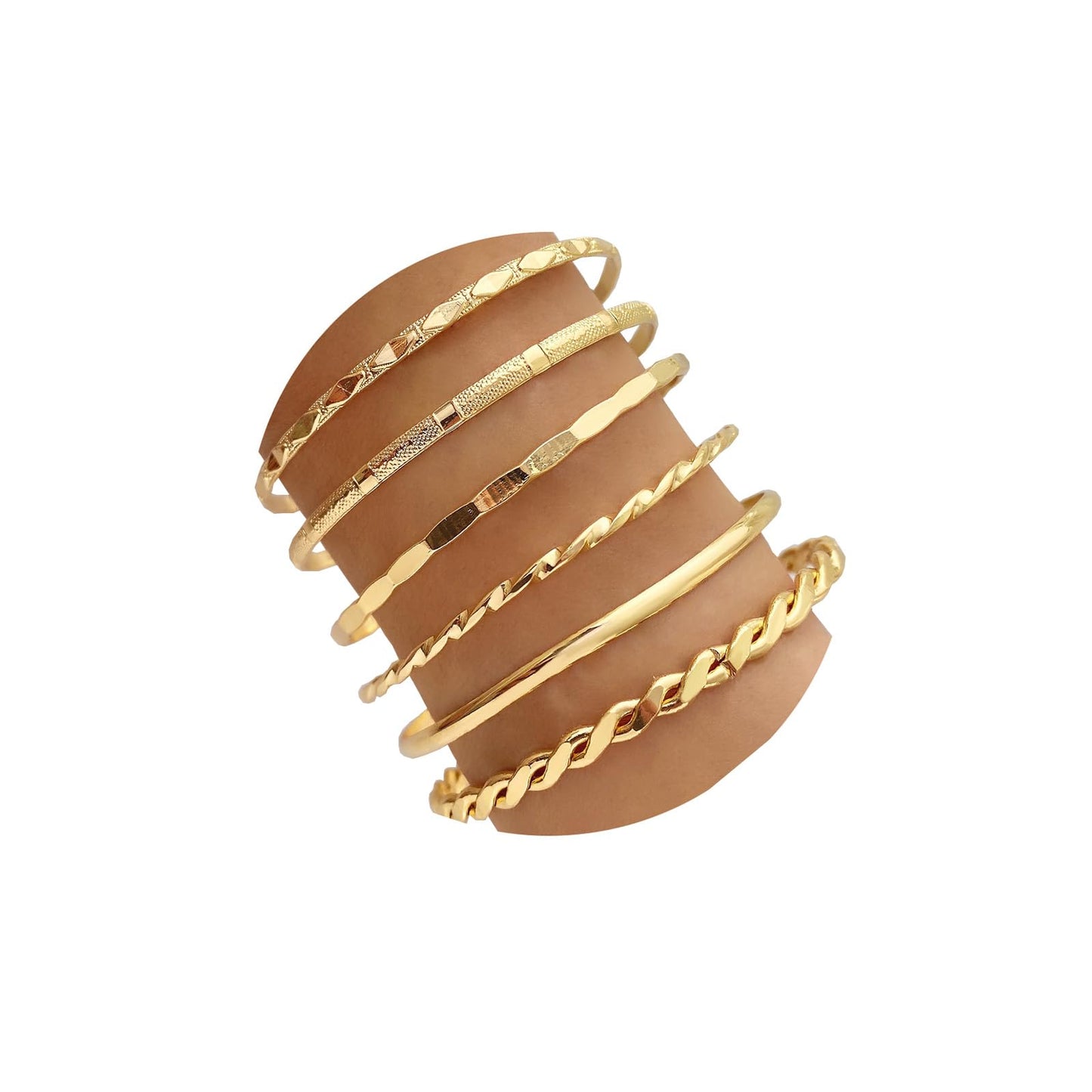 IFKM Gold Bangle Bracelets for Women, 14k Gold Plated Multi-Layer Stackable Cuff Bracelet Set