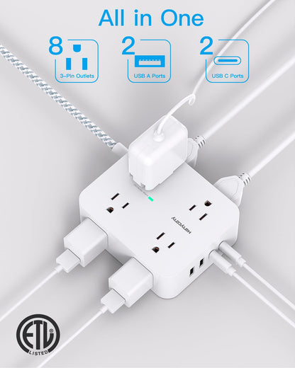 Surge Protector Power Strip - HANYCONY 8 Outlets 4 USB (2 USB C) Charging Ports- Multi Plug Outlet Extender, 5Ft