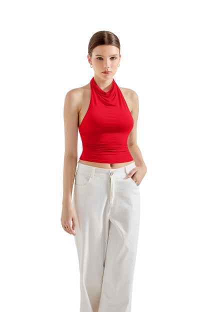 SUUKSESS Women Halter Backless Tank Tops Sexy Cowl Neck Summer Going Out Cami Tops