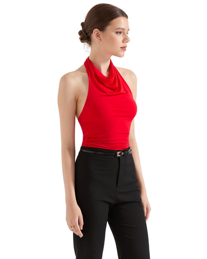 SUUKSESS Women Halter Backless Tank Tops Sexy Cowl Neck Summer Going Out Cami Tops