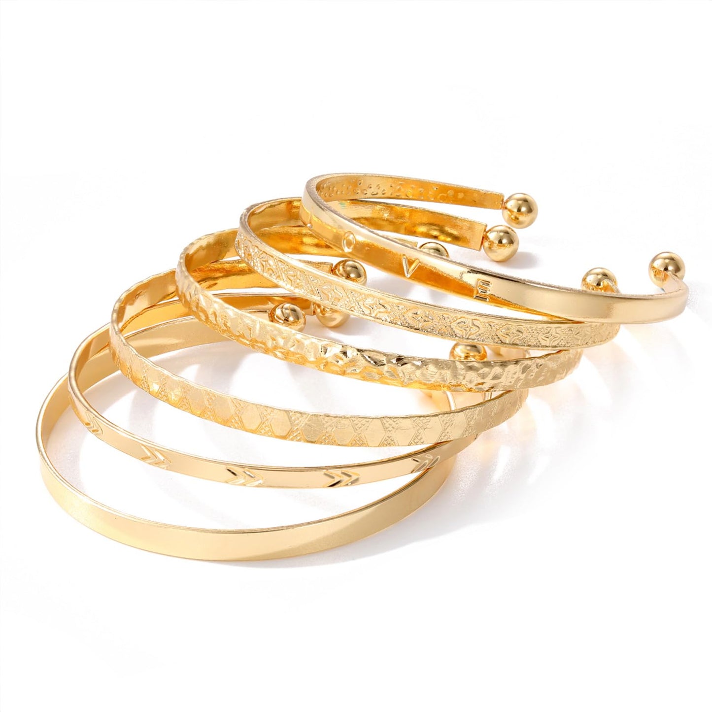 IFKM Gold Bangle Bracelets for Women, 14k Gold Plated Multi-Layer Stackable Cuff Bracelet Set