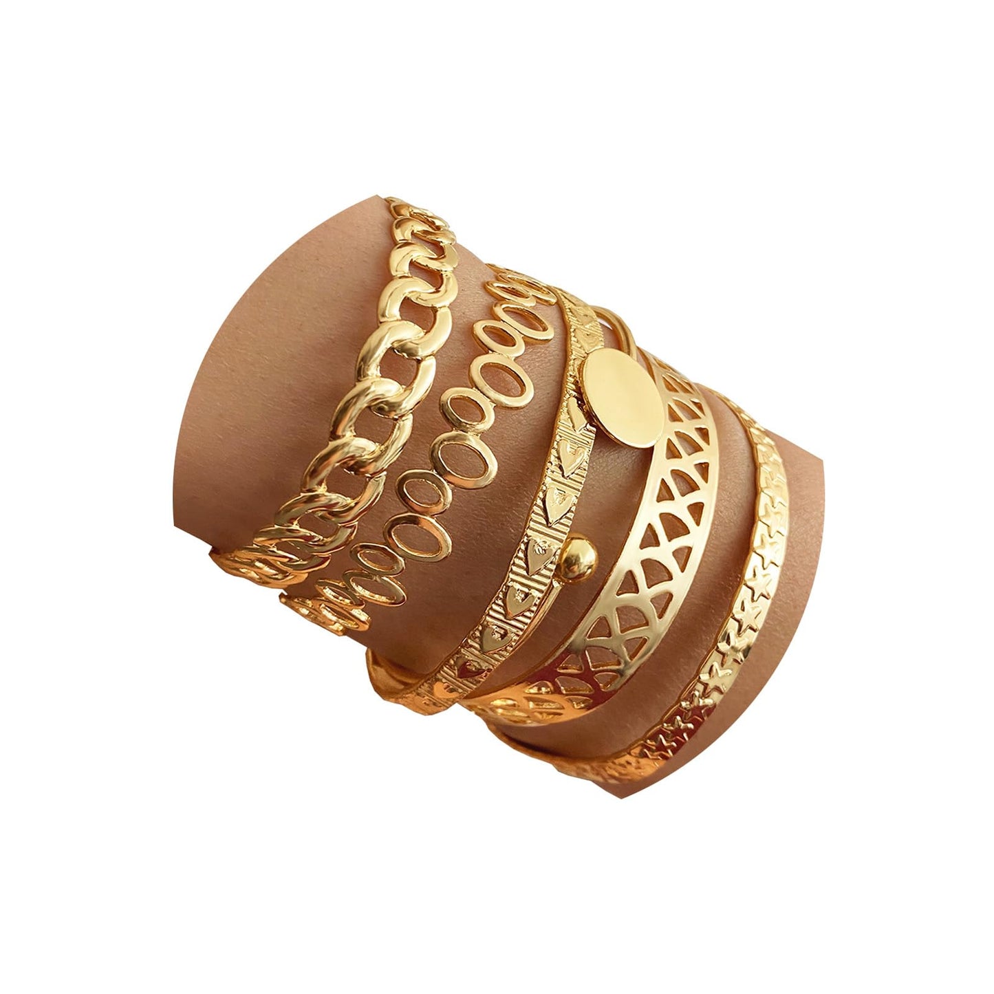IFKM Gold Bangle Bracelets for Women, 14k Gold Plated Multi-Layer Stackable Cuff Bracelet Set