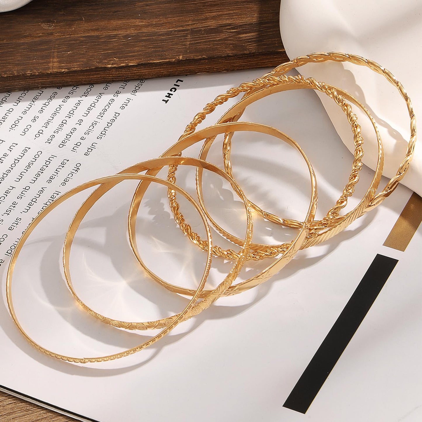 IFKM Gold Bangle Bracelets for Women, 14k Gold Plated Multi-Layer Stackable Cuff Bracelet Set