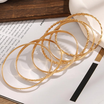 IFKM Gold Bangle Bracelets for Women, 14k Gold Plated Multi-Layer Stackable Cuff Bracelet Set