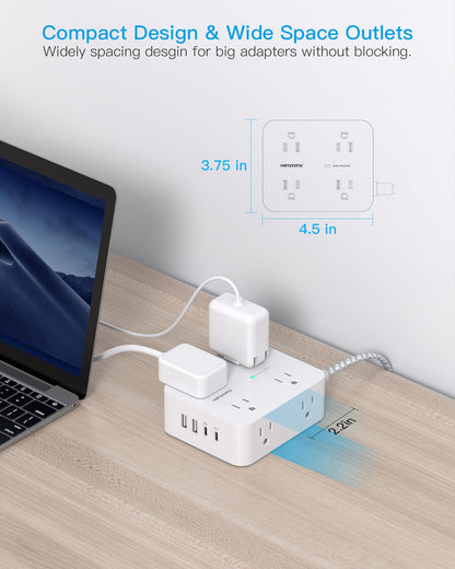 Surge Protector Power Strip - HANYCONY 8 Outlets 4 USB (2 USB C) Charging Ports- Multi Plug Outlet Extender, 5Ft