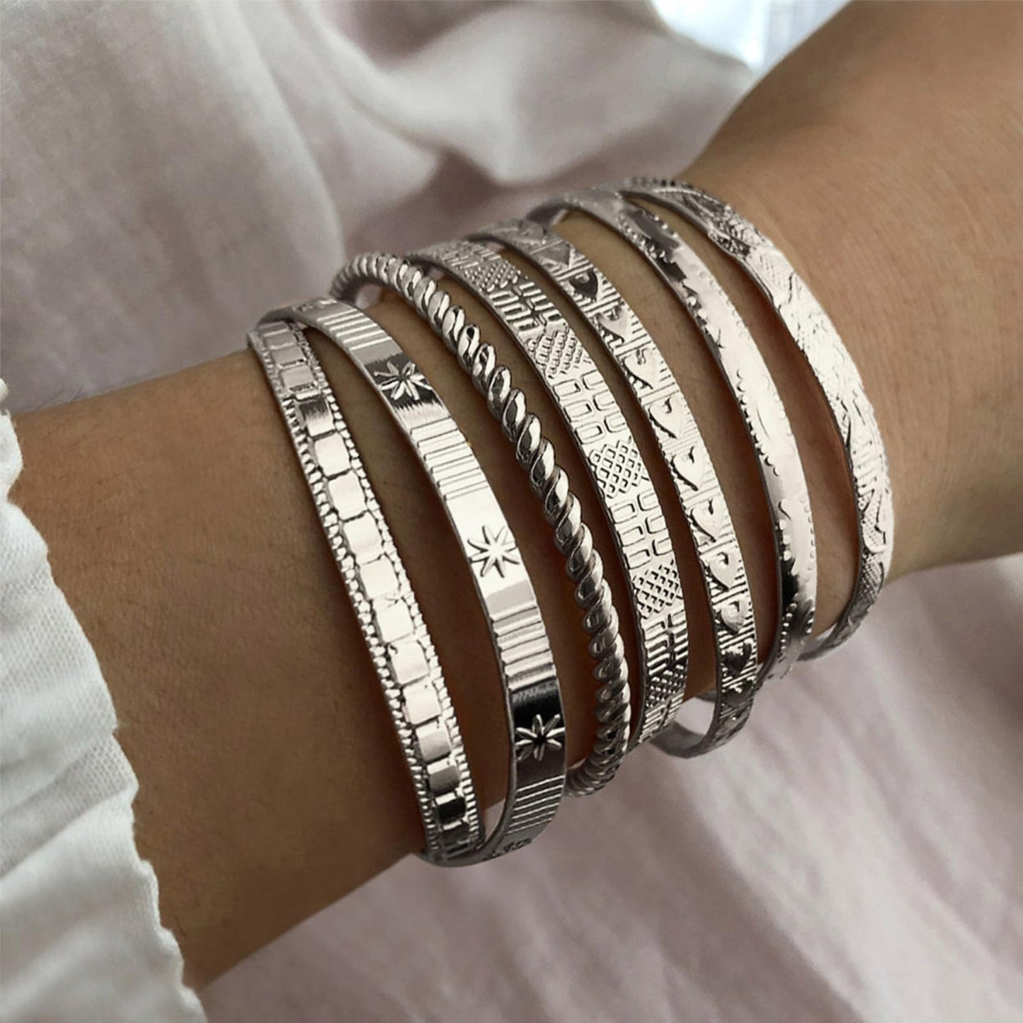 IFKM Gold Bangle Bracelets for Women, 14k Gold Plated Multi-Layer Stackable Cuff Bracelet Set