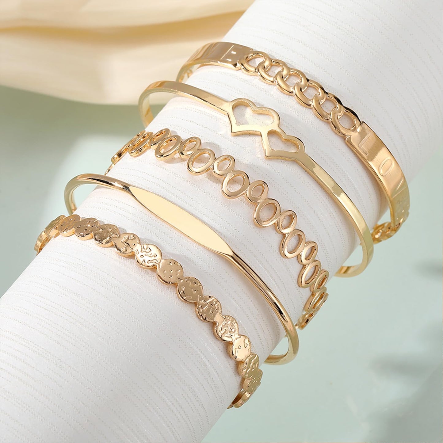 IFKM Gold Bangle Bracelets for Women, 14k Gold Plated Multi-Layer Stackable Cuff Bracelet Set