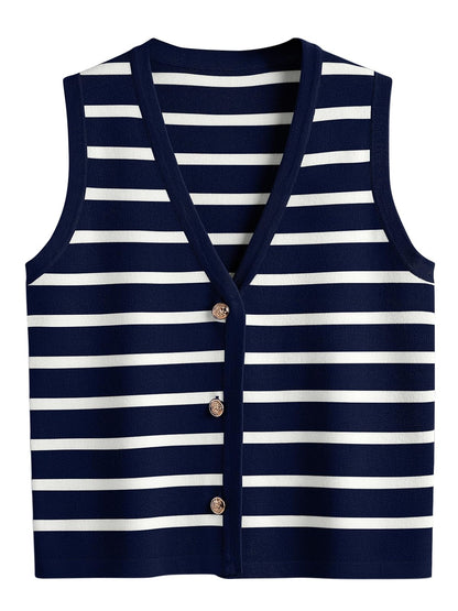 LILLUSORY Summer Vest Tops for Women, Striped Sweater Vests