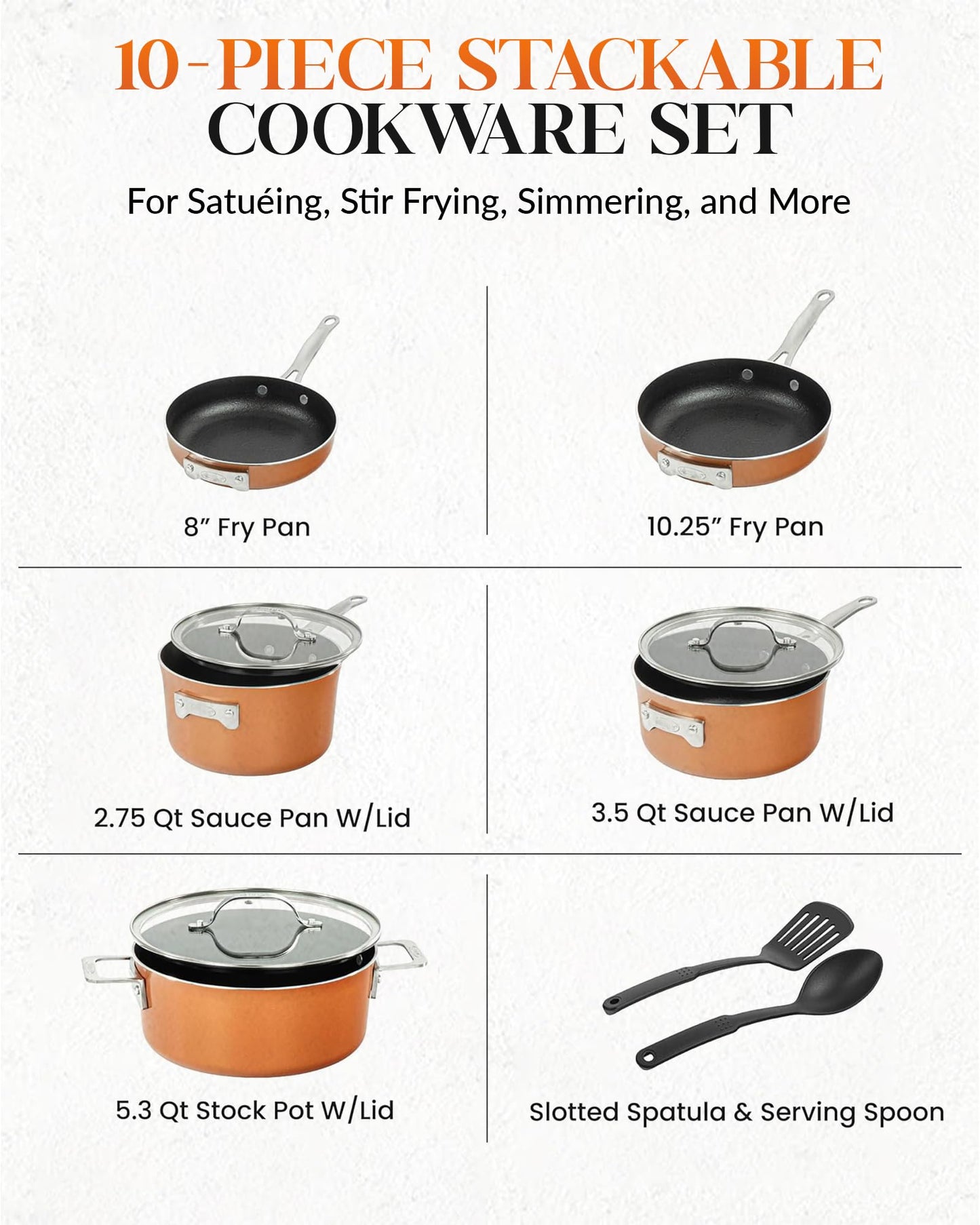 Gotham Steel Stackable Pots and Pans- Stackmaster 10 Piece Cookware Set