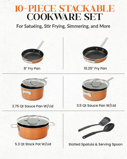 Gotham Steel Stackable Pots and Pans- Stackmaster 10 Piece Cookware Set