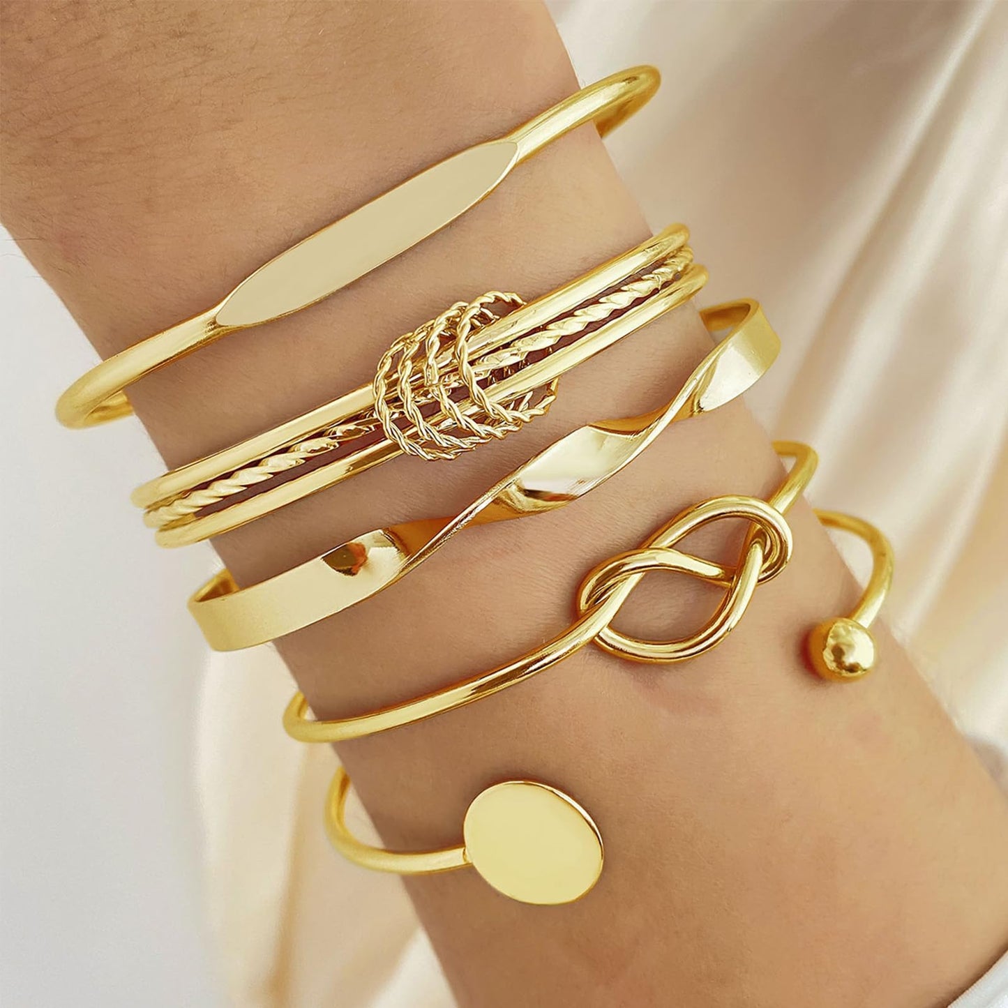 IFKM Gold Bangle Bracelets for Women, 14k Gold Plated Multi-Layer Stackable Cuff Bracelet Set