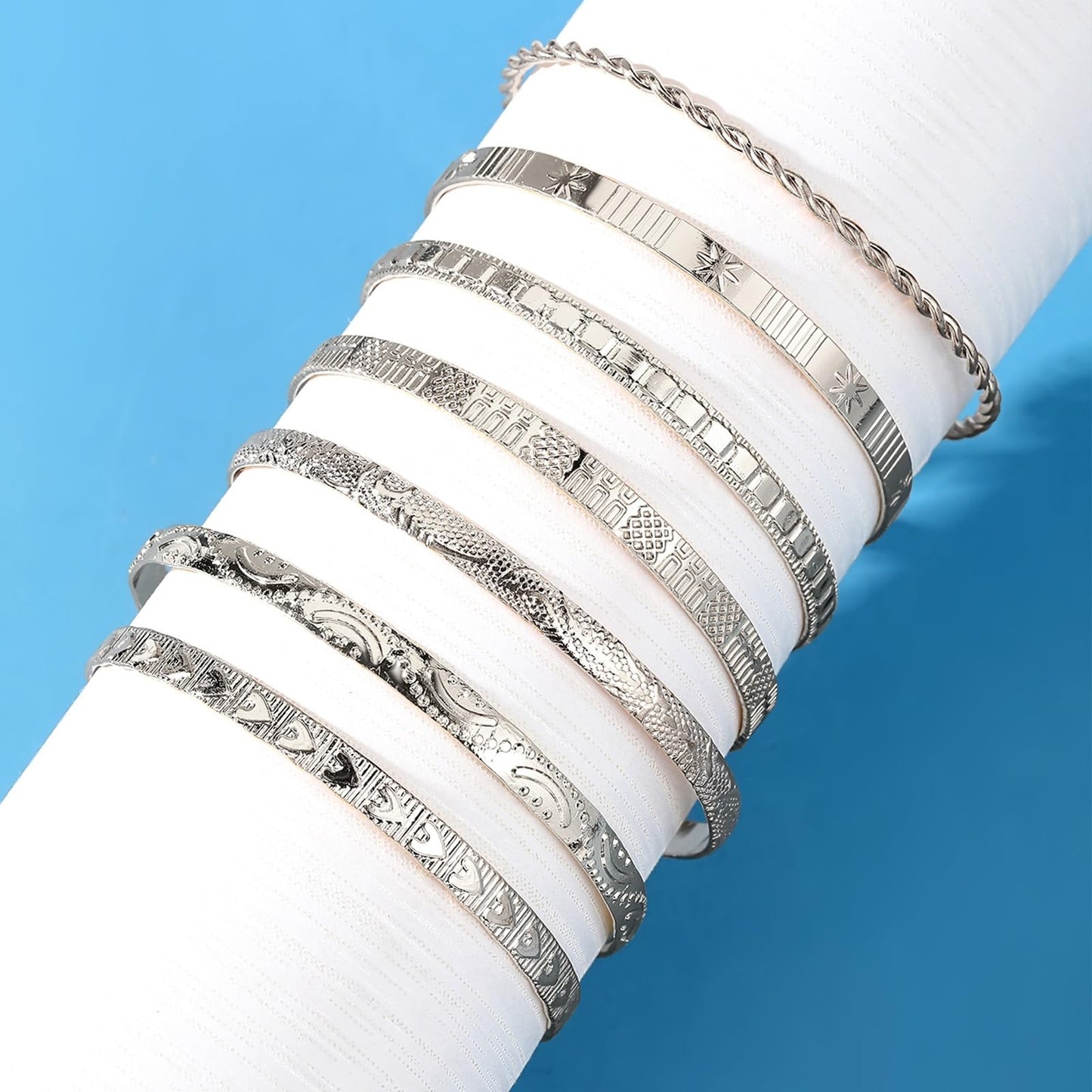 IFKM Gold Bangle Bracelets for Women, 14k Gold Plated Multi-Layer Stackable Cuff Bracelet Set