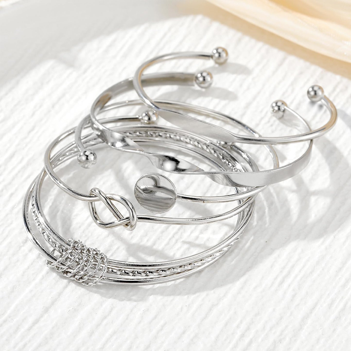 IFKM Gold Bangle Bracelets for Women, 14k Gold Plated Multi-Layer Stackable Cuff Bracelet Set