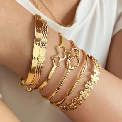 IFKM Gold Bangle Bracelets for Women, 14k Gold Plated Multi-Layer Stackable Cuff Bracelet Set