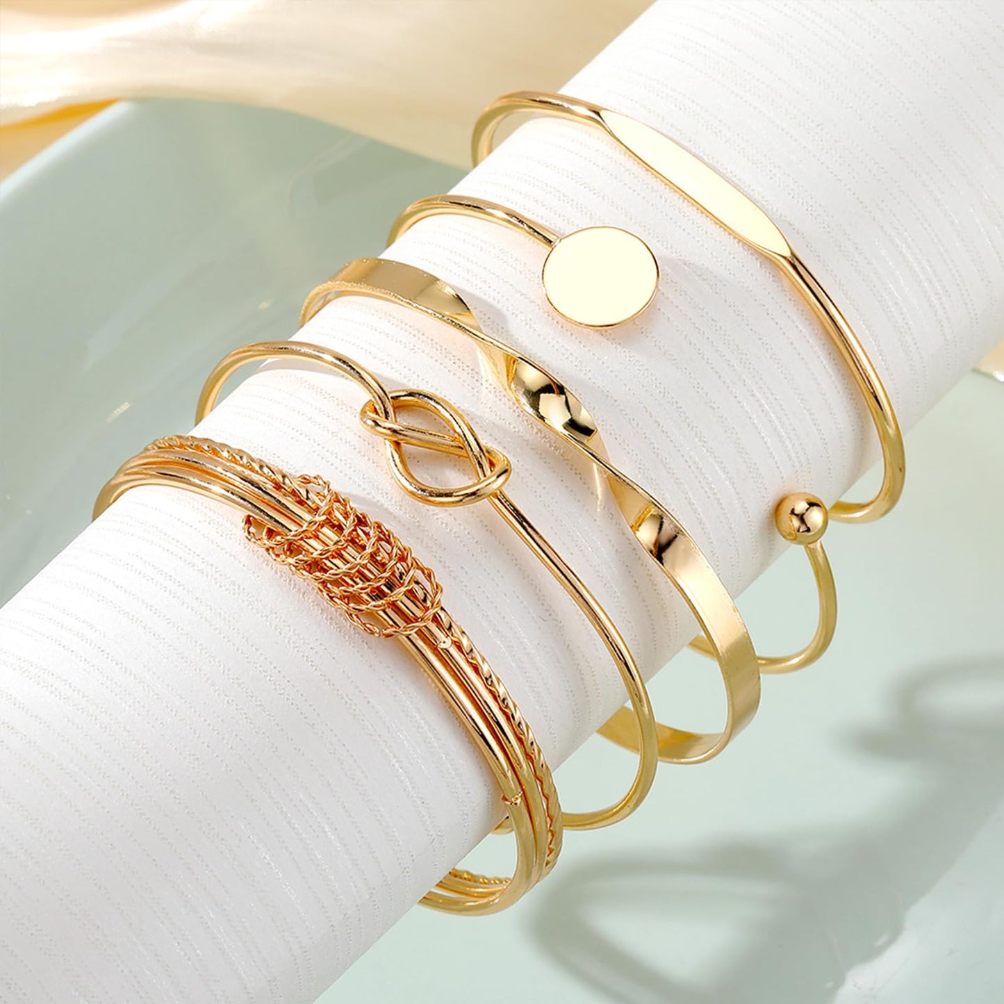 IFKM Gold Bangle Bracelets for Women, 14k Gold Plated Multi-Layer Stackable Cuff Bracelet Set