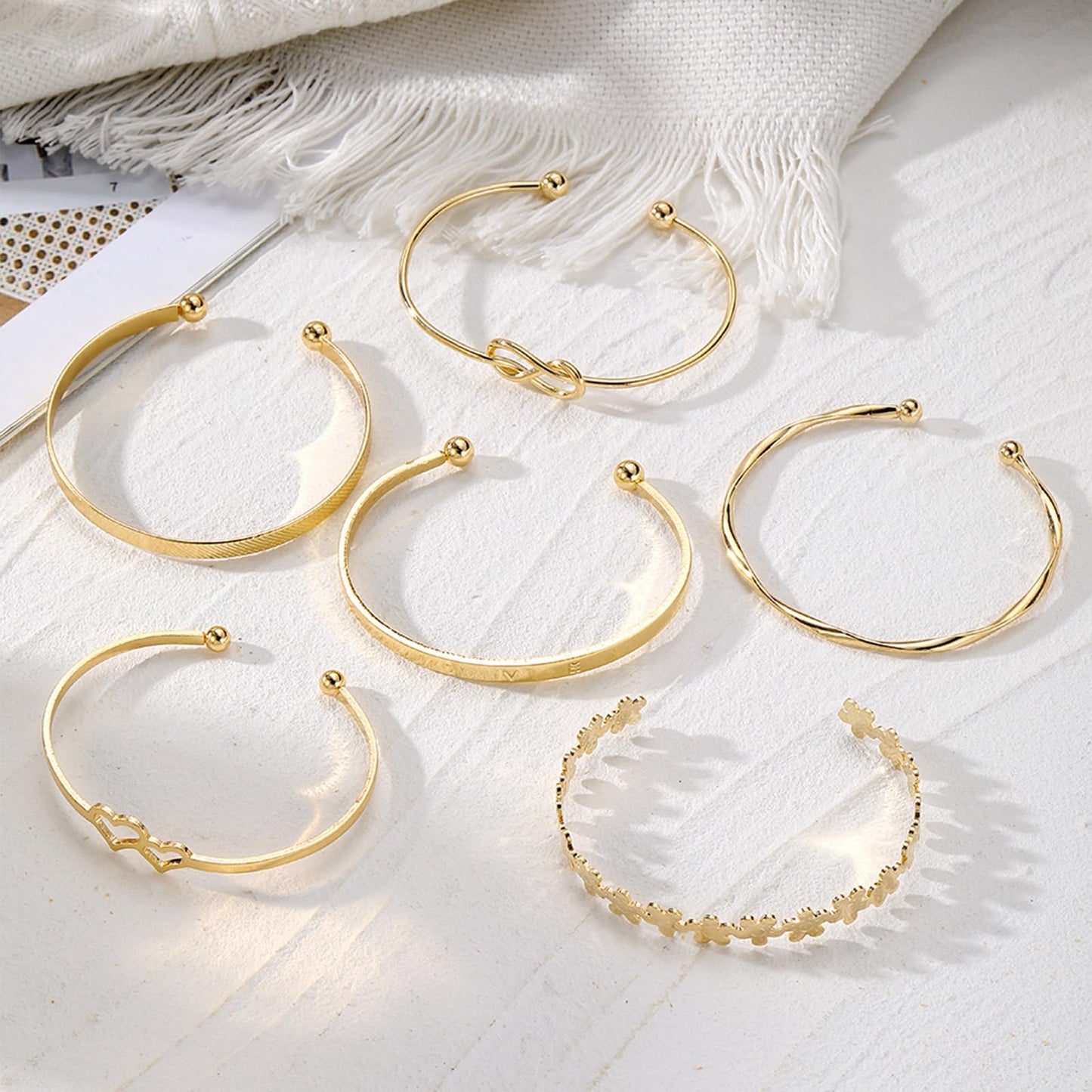 IFKM Gold Bangle Bracelets for Women, 14k Gold Plated Multi-Layer Stackable Cuff Bracelet Set