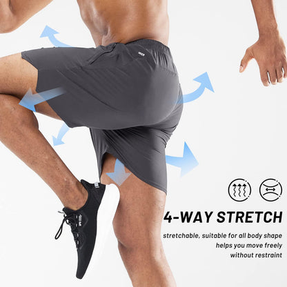 MIER Men's Athletic Shorts 5 Inch Lightweight Running Workout Gym Shorts with Zipper Pockets, 2 Pack