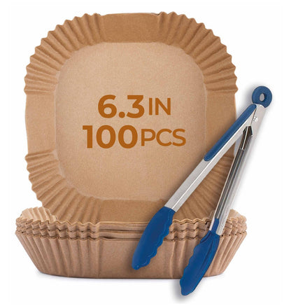 Disposable Air Fryer Liners 8 Inches - 100 Pcs Square/Round shaped, Fit for 5-8qt