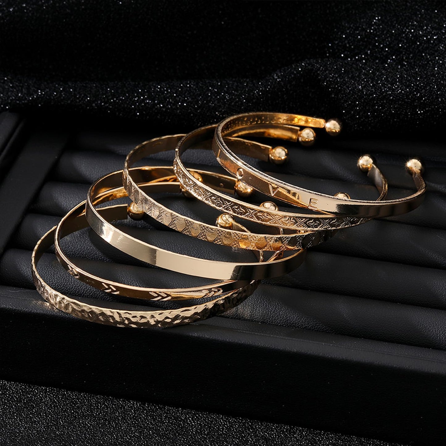 IFKM Gold Bangle Bracelets for Women, 14k Gold Plated Multi-Layer Stackable Cuff Bracelet Set