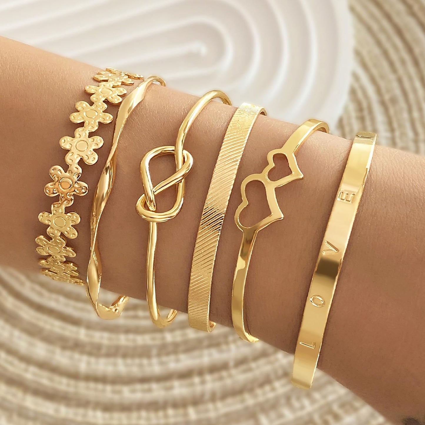 IFKM Gold Bangle Bracelets for Women, 14k Gold Plated Multi-Layer Stackable Cuff Bracelet Set