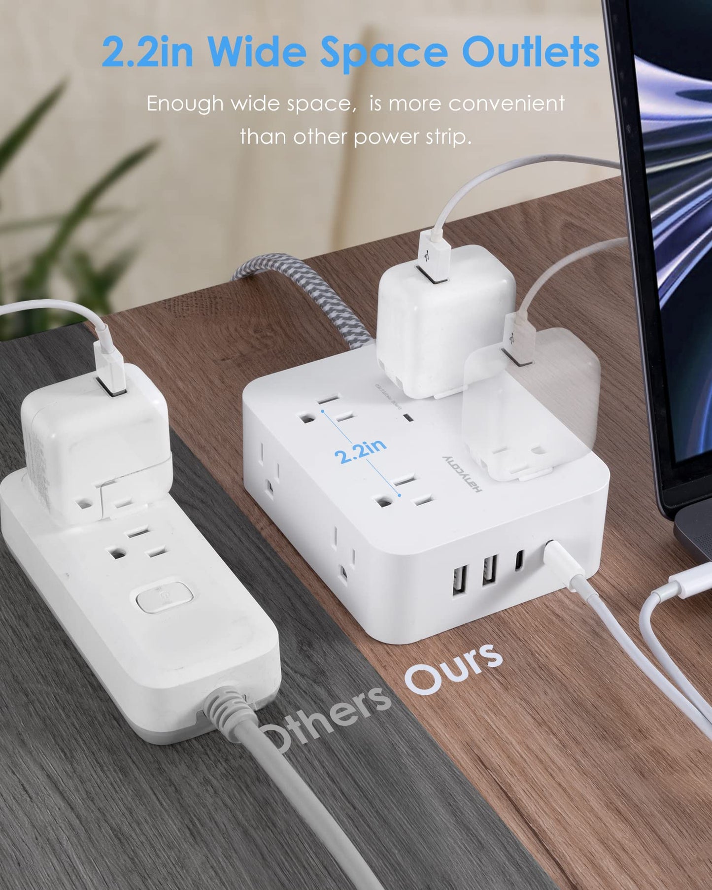 Surge Protector Power Strip - HANYCONY 8 Outlets 4 USB (2 USB C) Charging Ports- Multi Plug Outlet Extender, 5Ft