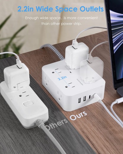 Surge Protector Power Strip - HANYCONY 8 Outlets 4 USB (2 USB C) Charging Ports- Multi Plug Outlet Extender, 5Ft