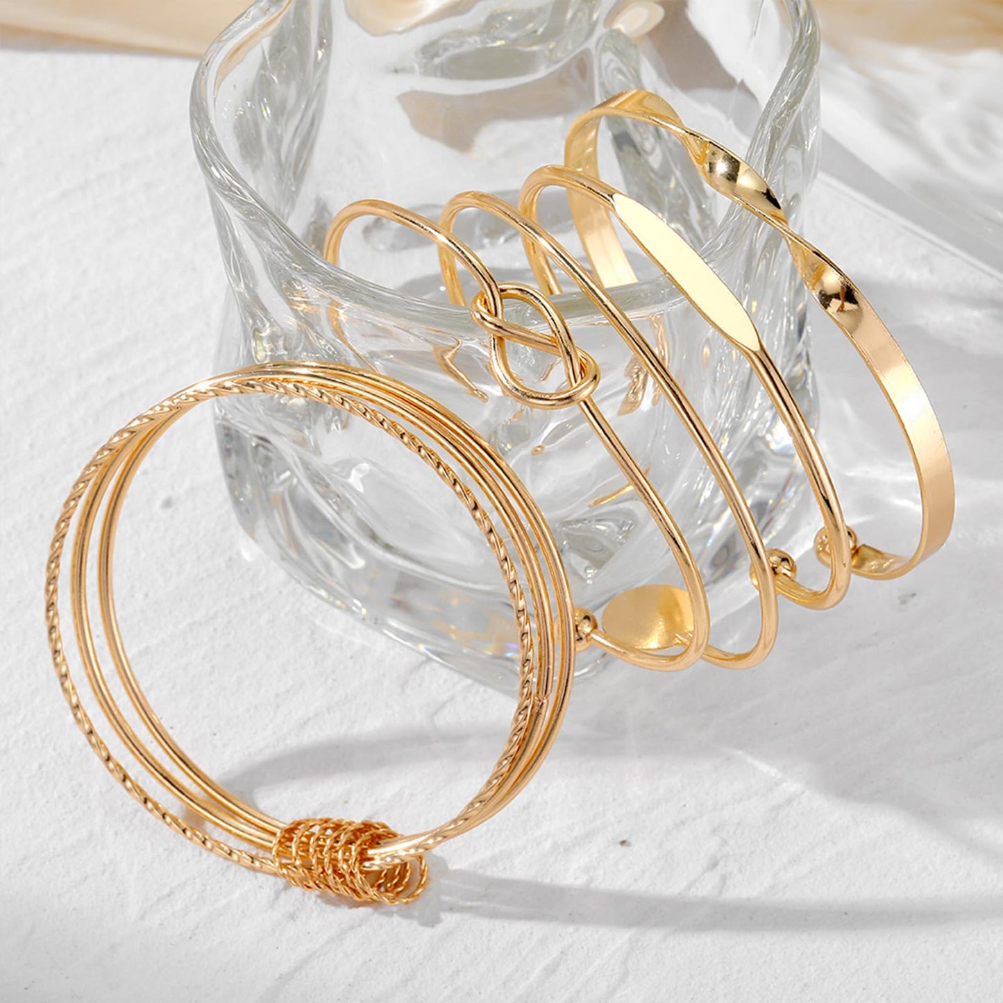 IFKM Gold Bangle Bracelets for Women, 14k Gold Plated Multi-Layer Stackable Cuff Bracelet Set