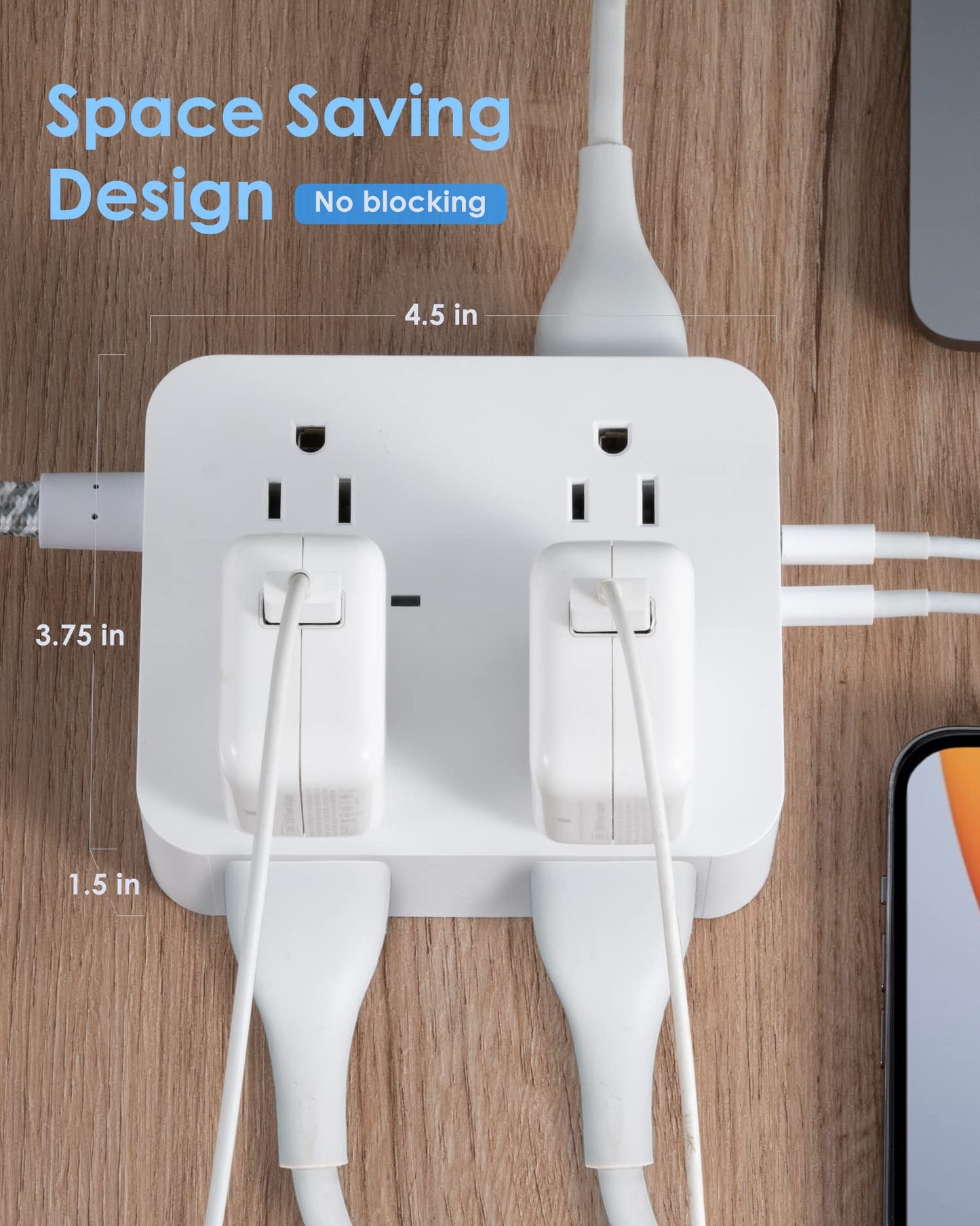 Surge Protector Power Strip - HANYCONY 8 Outlets 4 USB (2 USB C) Charging Ports- Multi Plug Outlet Extender, 5Ft