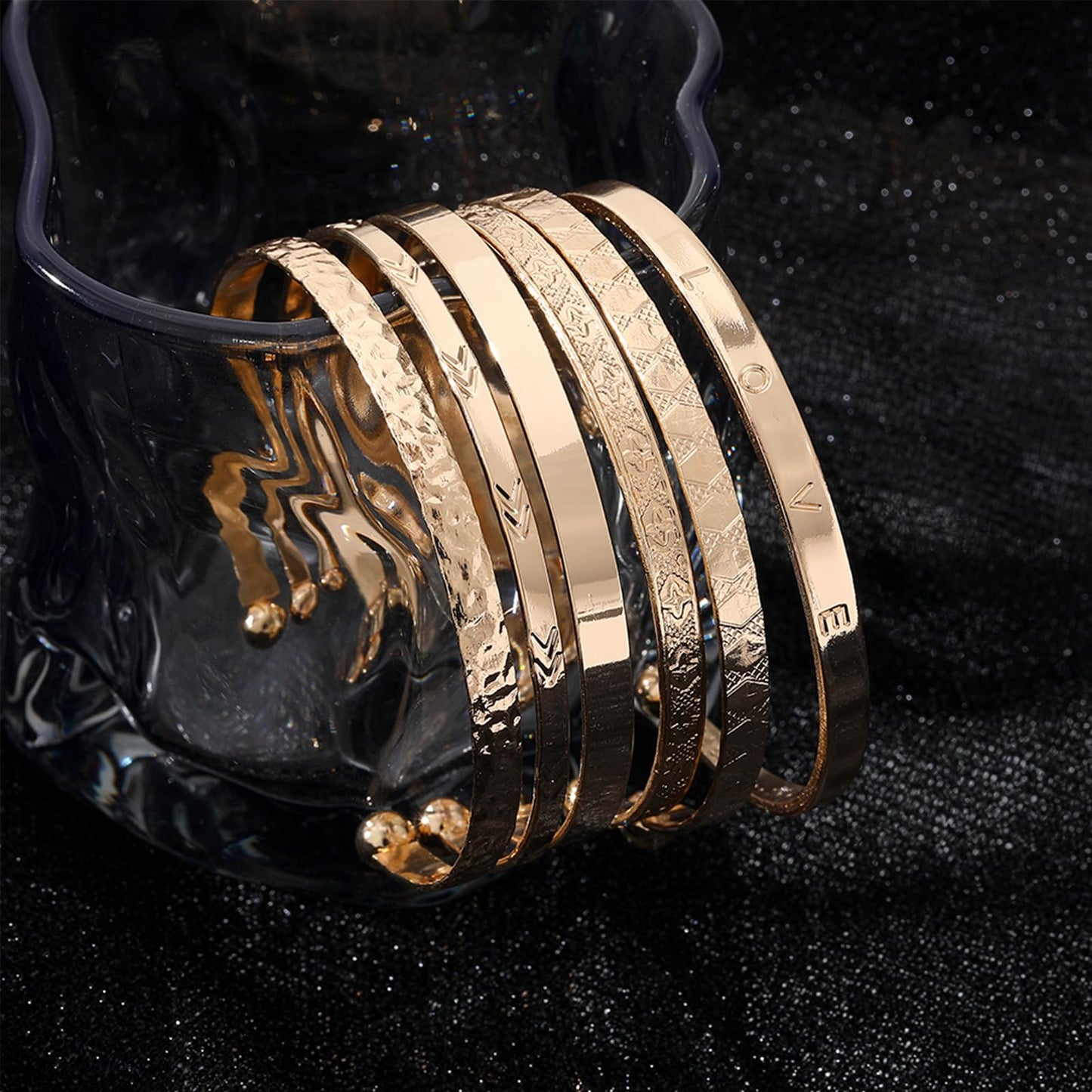 IFKM Gold Bangle Bracelets for Women, 14k Gold Plated Multi-Layer Stackable Cuff Bracelet Set