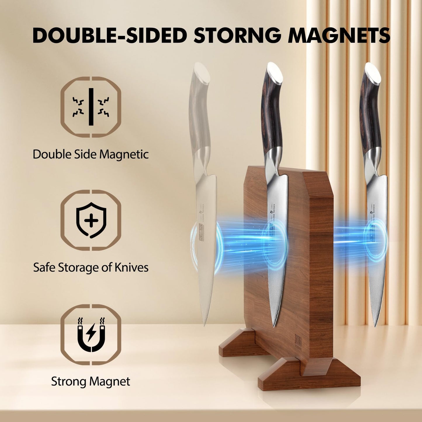 Magnetic Knife Block 14 x 10 Inches, Double Sided Magnetic Knife Holder Rack for Kitchen Counter