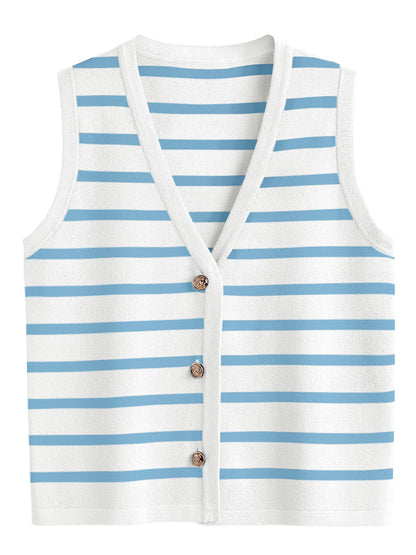 LILLUSORY Summer Vest Tops for Women, Striped Sweater Vests