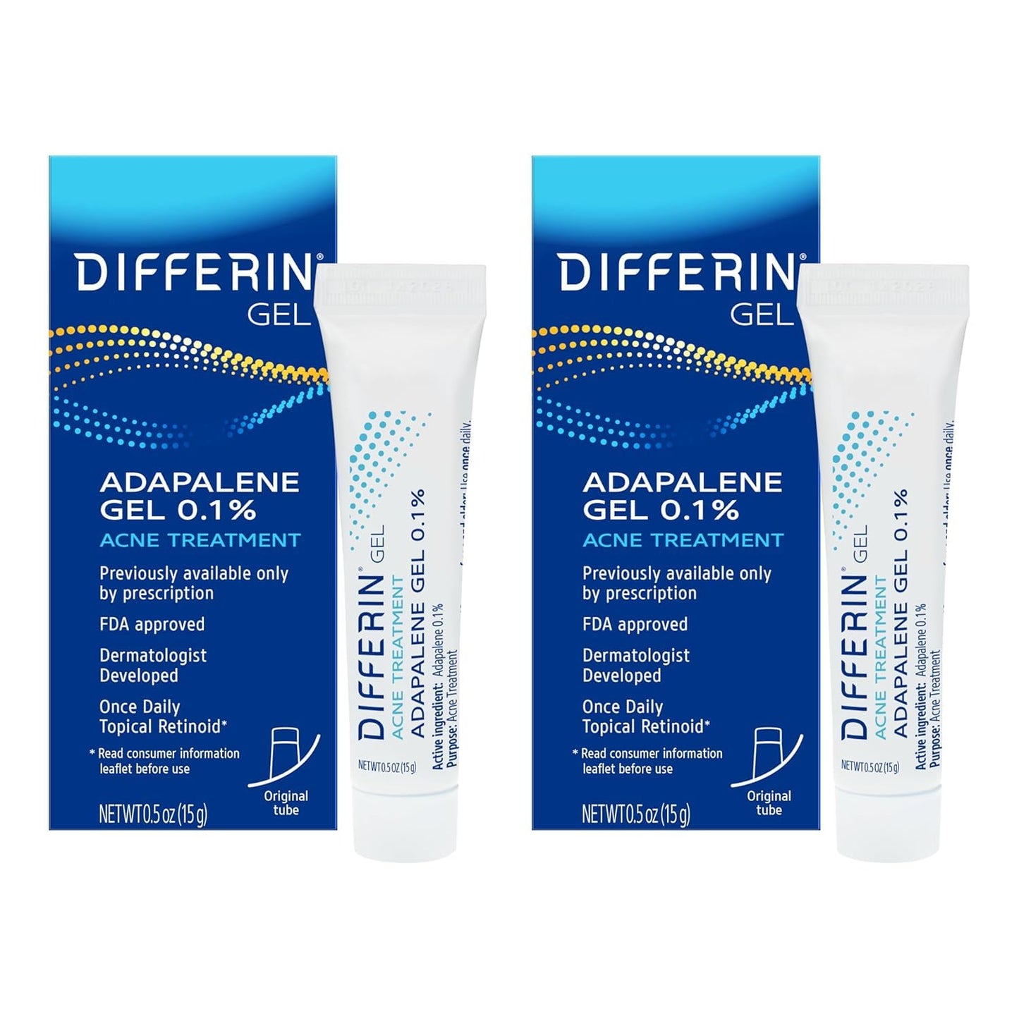 Differin Acne Treatment Gel, 45g Tube, Pack of 2 (Packaging May Vary)