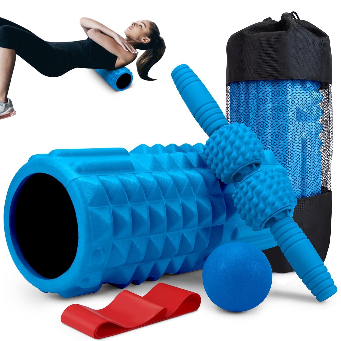 5-in-1 Foam Roller Set, Massage Roller Stick, Massage Ball, Resistance Band