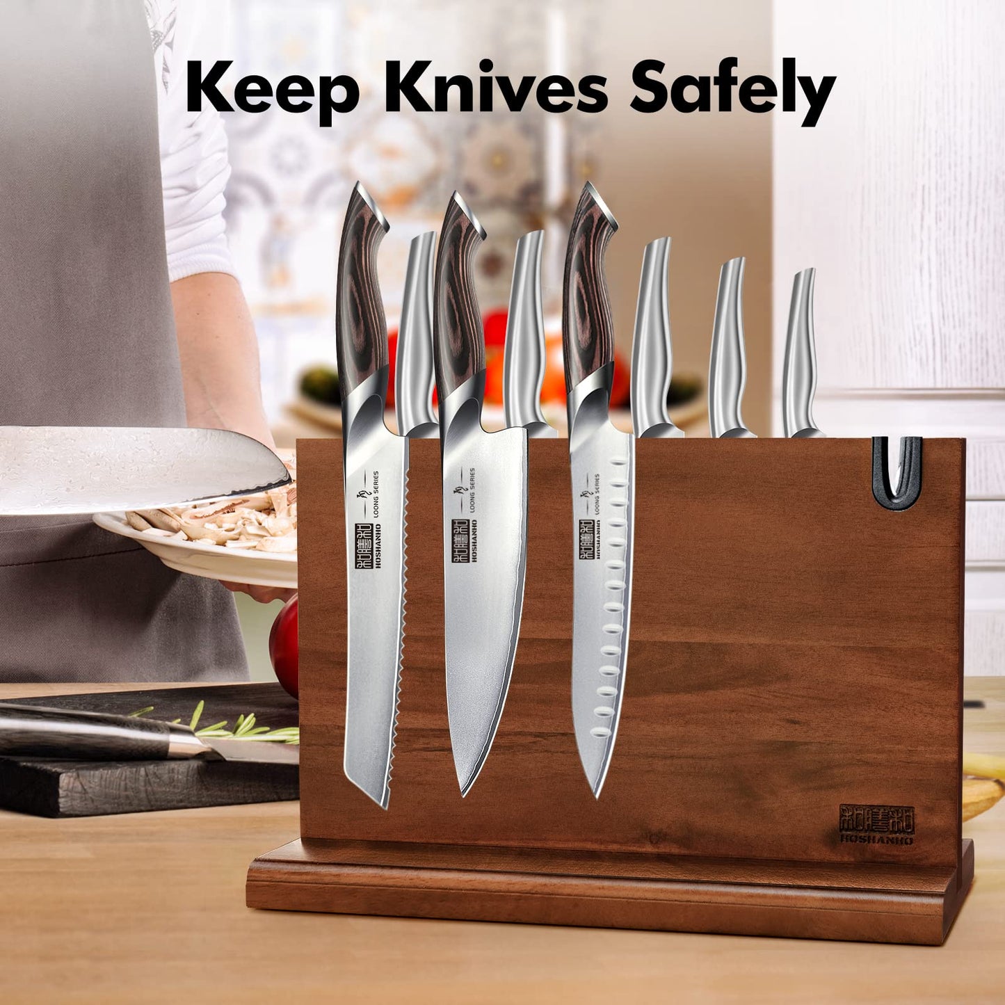Magnetic Knife Block 14 x 10 Inches, Double Sided Magnetic Knife Holder Rack for Kitchen Counter
