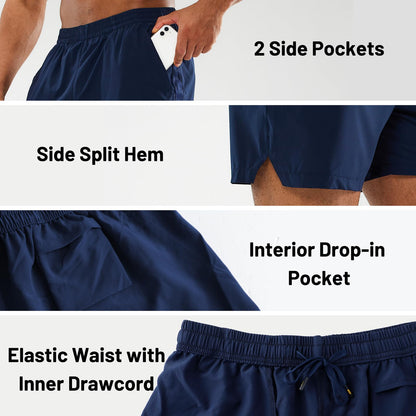 MIER Men's Athletic Shorts 5 Inch Lightweight Running Workout Gym Shorts with Zipper Pockets, 2 Pack