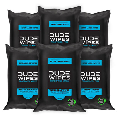 DUDE Wipes - Flushable Wipes Travel Pack - 6 Pack, 108 Wipes