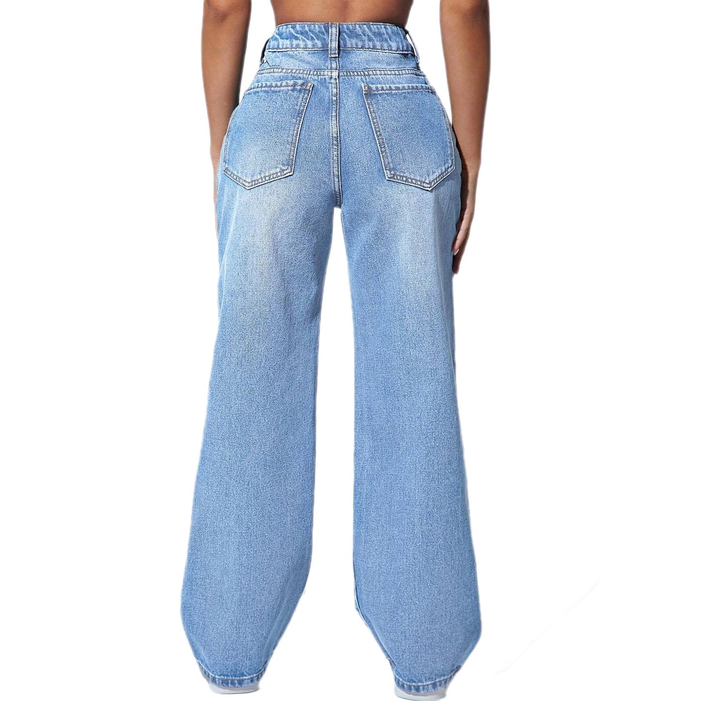 Straight Leg Jeans for Women, High Waisted Stretchy Wide Leg Denim Pants