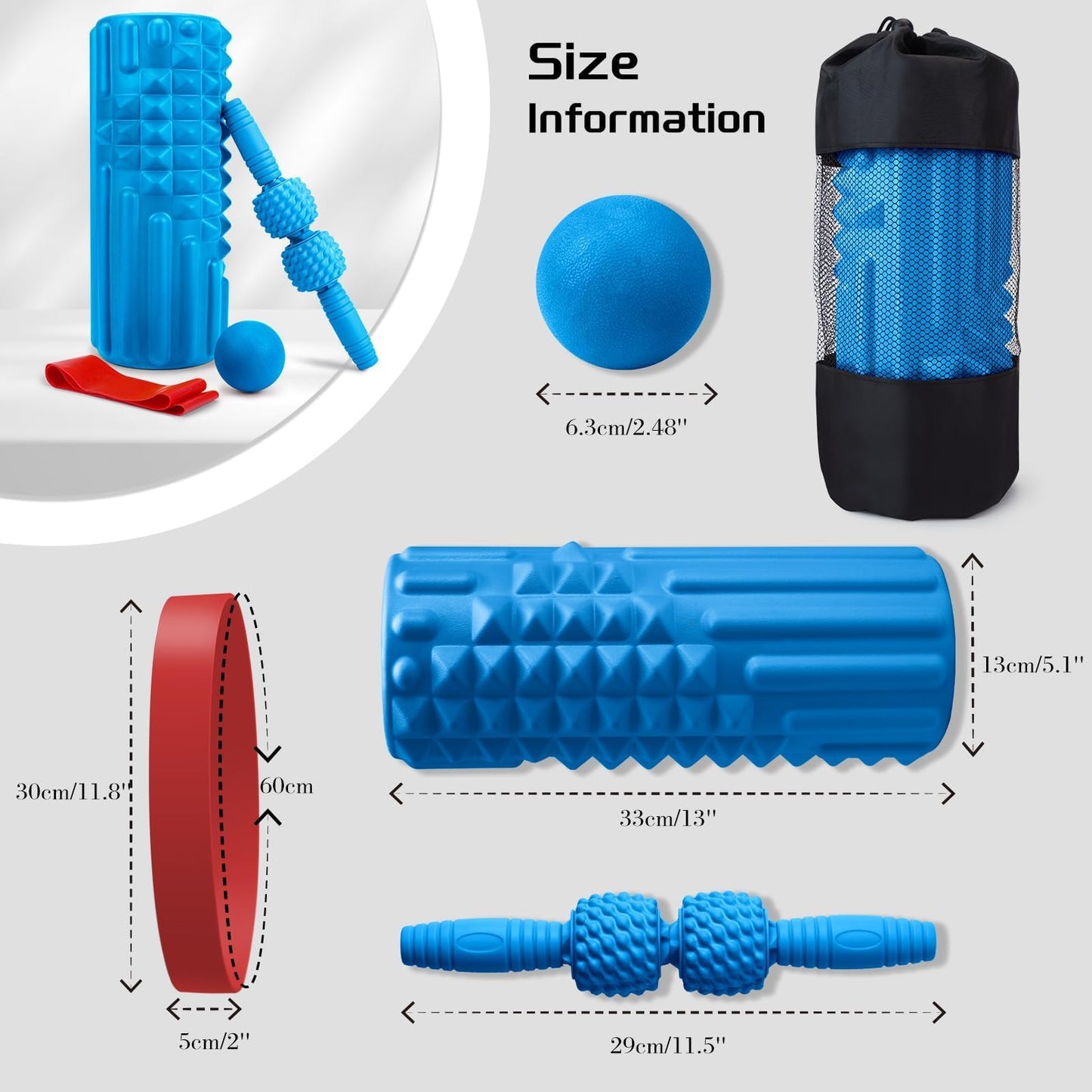 5-in-1 Foam Roller Set, Massage Roller Stick, Massage Ball, Resistance Band