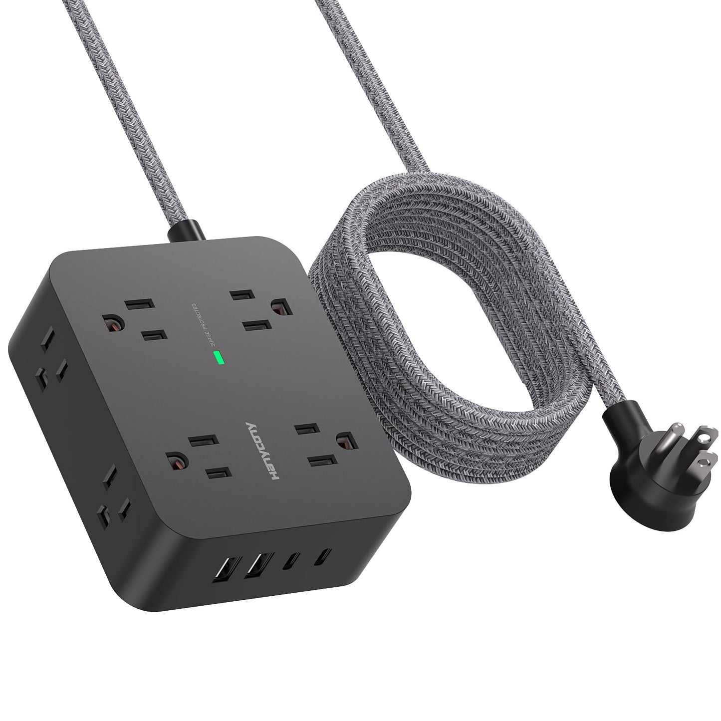 Surge Protector Power Strip - HANYCONY 8 Outlets 4 USB (2 USB C) Charging Ports- Multi Plug Outlet Extender, 5Ft
