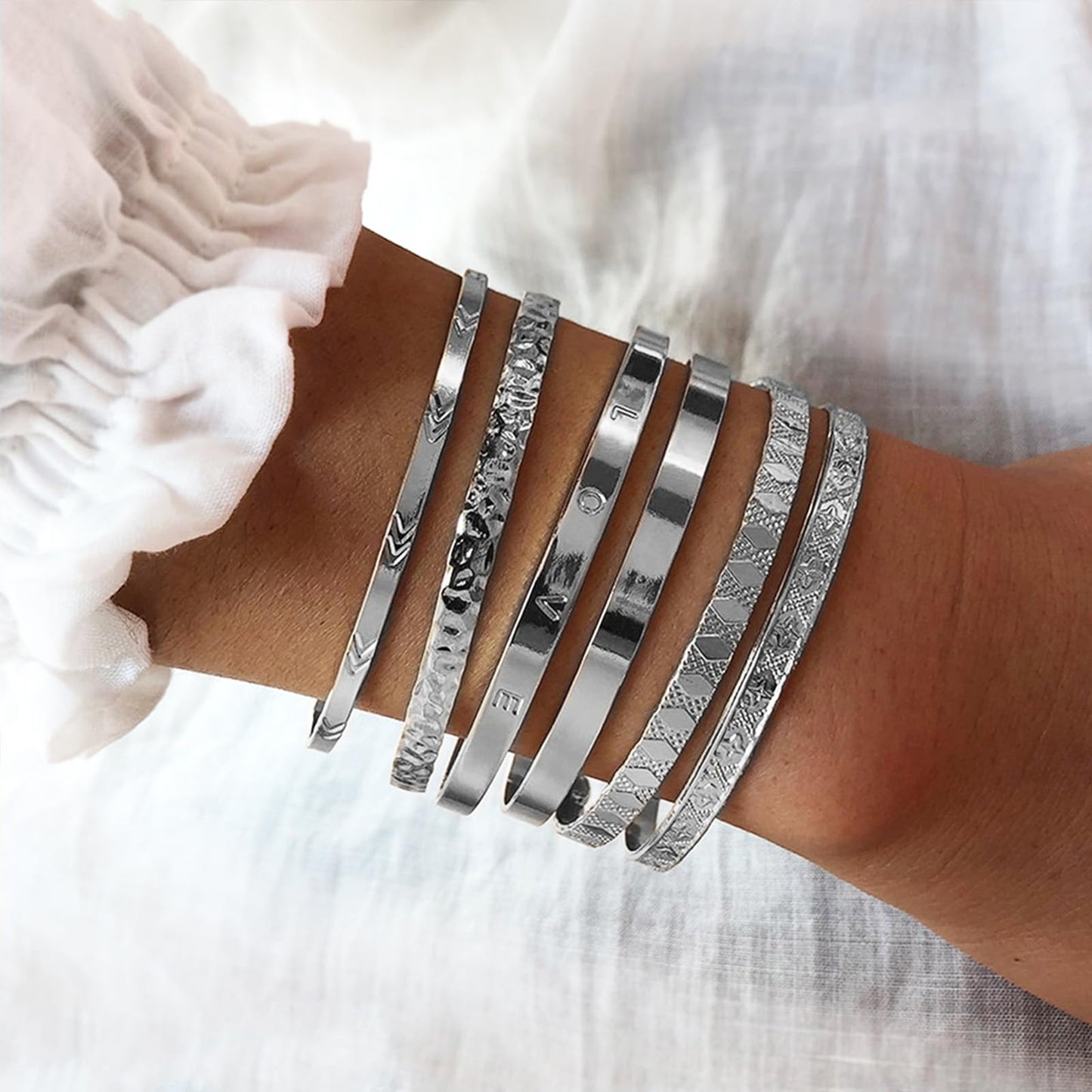 IFKM Gold Bangle Bracelets for Women, 14k Gold Plated Multi-Layer Stackable Cuff Bracelet Set