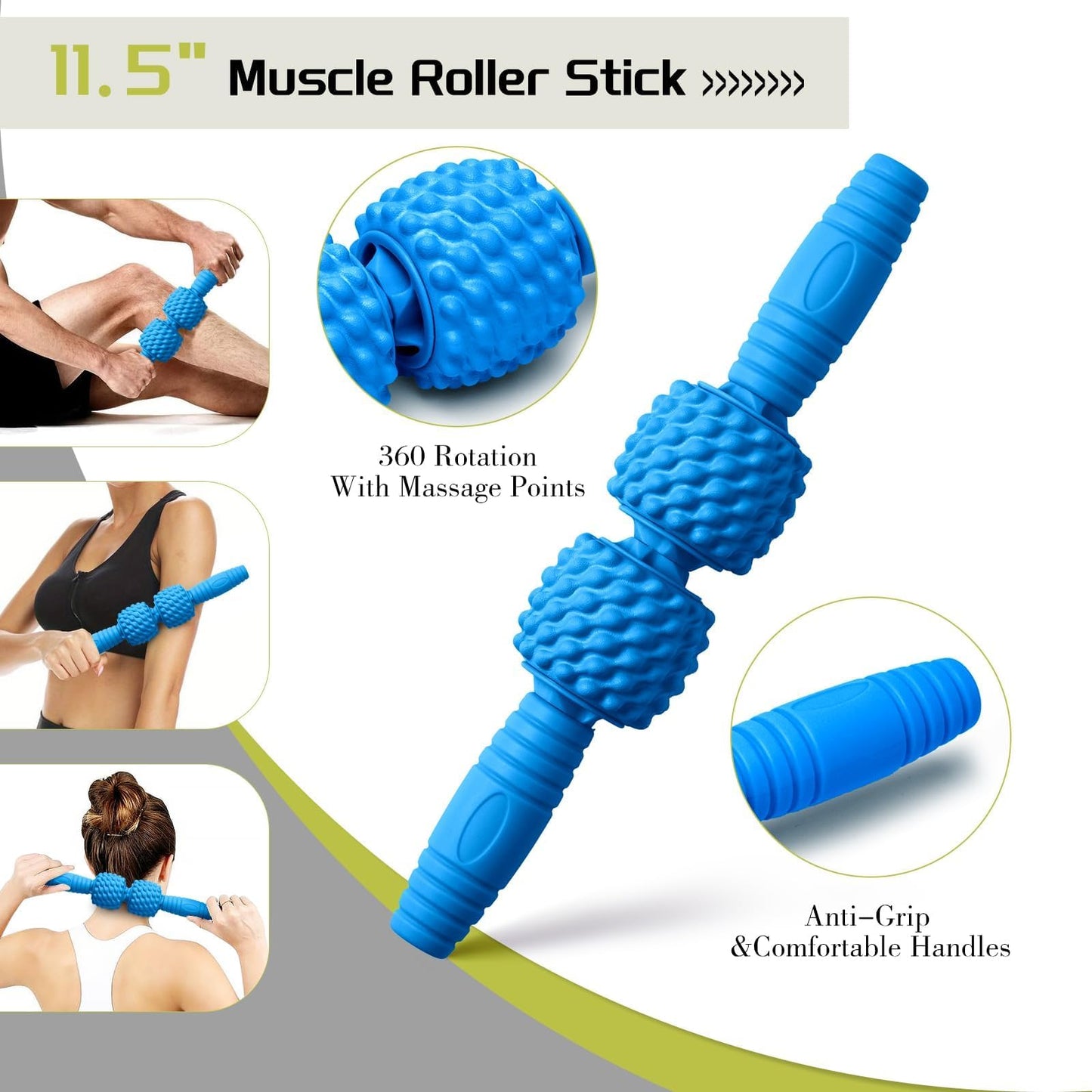 5-in-1 Foam Roller Set, Massage Roller Stick, Massage Ball, Resistance Band