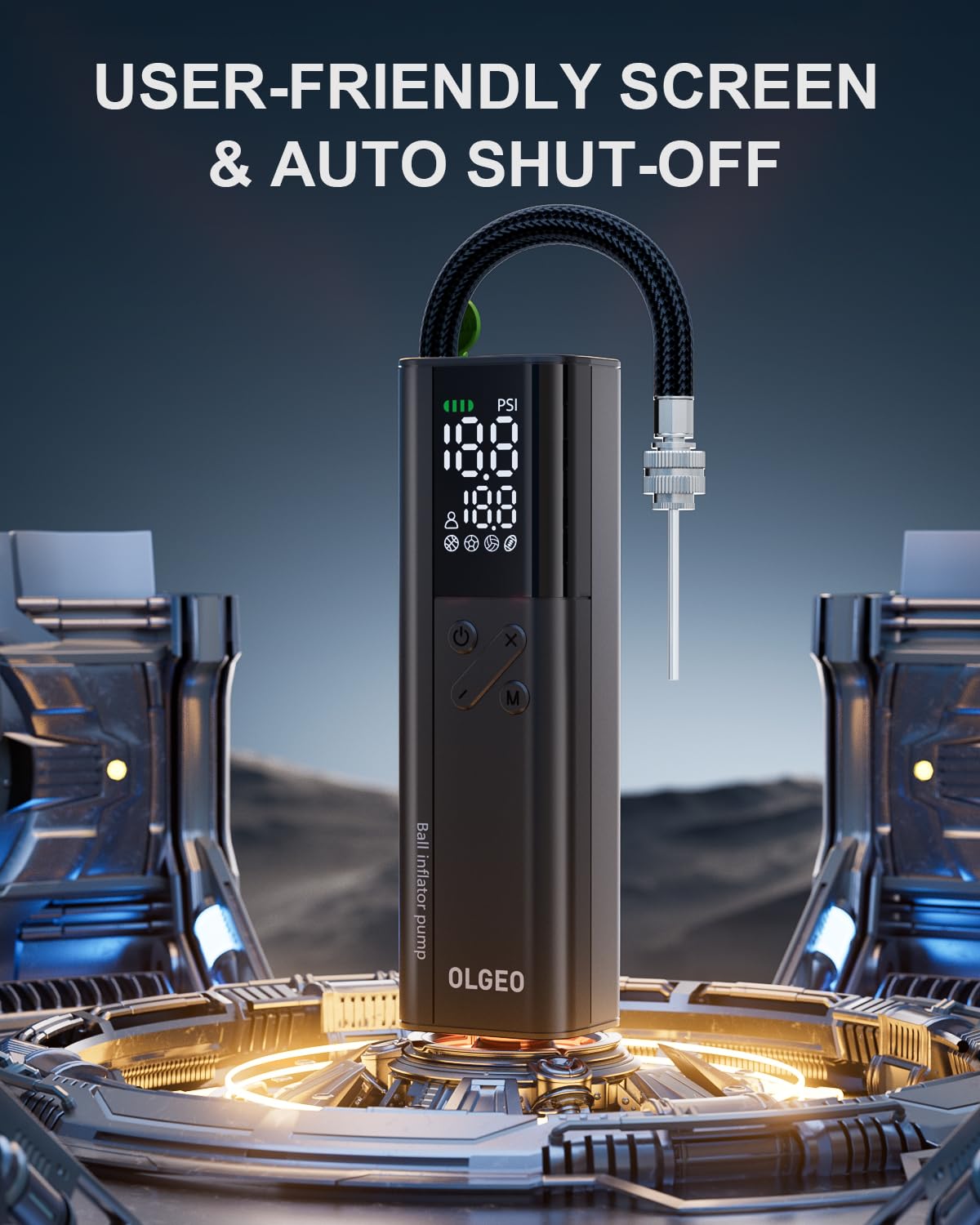 Electric Ball Pump, 16PSI Portable Air Pump with Pressure Gauge and Digital LCD Display