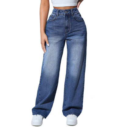 Straight Leg Jeans for Women, High Waisted Stretchy Wide Leg Denim Pants