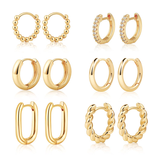 MIDEEO Gold/Sliver Chunky Hoop Earrings Set, 14K Gold Plated Twisted Huggie Hoop Earring
