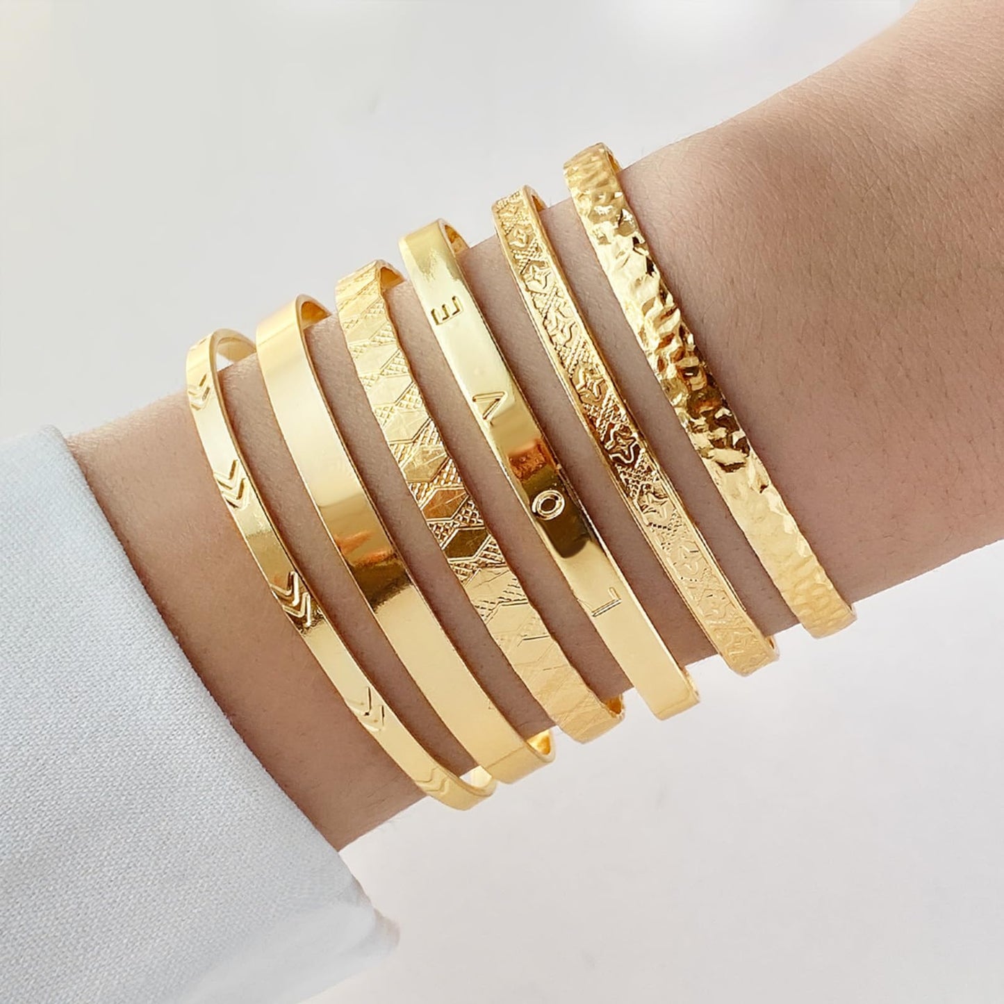IFKM Gold Bangle Bracelets for Women, 14k Gold Plated Multi-Layer Stackable Cuff Bracelet Set