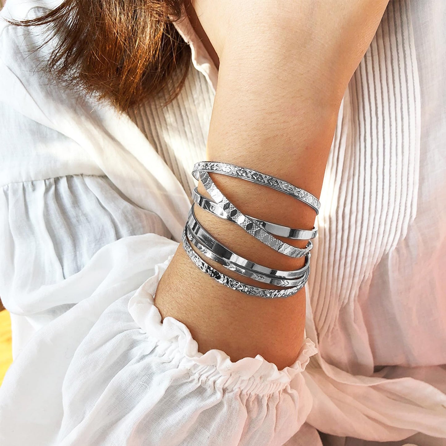 IFKM Gold Bangle Bracelets for Women, 14k Gold Plated Multi-Layer Stackable Cuff Bracelet Set